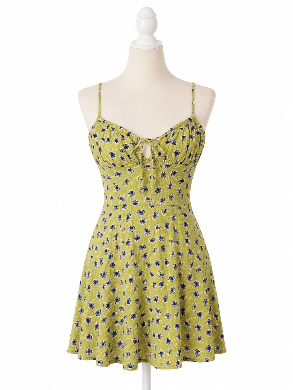 Urban Outfitters Green Floral Mini Dress Women’s S Tie Front Smocked Sundress